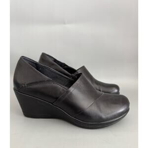 Women's Dansko Black Wedge Heeled Clogs Rosaline Black Leather Sz 10.5/ 41 EU